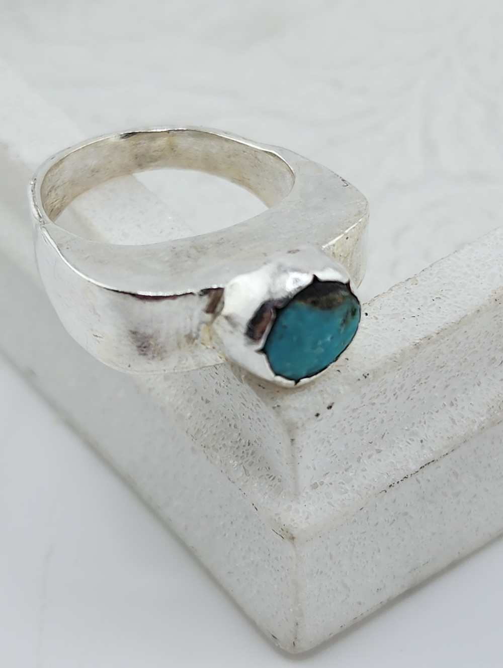 TURQUOISE HALLOW RING HANDMADE IN RECYCLED STERLING SILVER SIZE 7 - Picture 5 of 12
